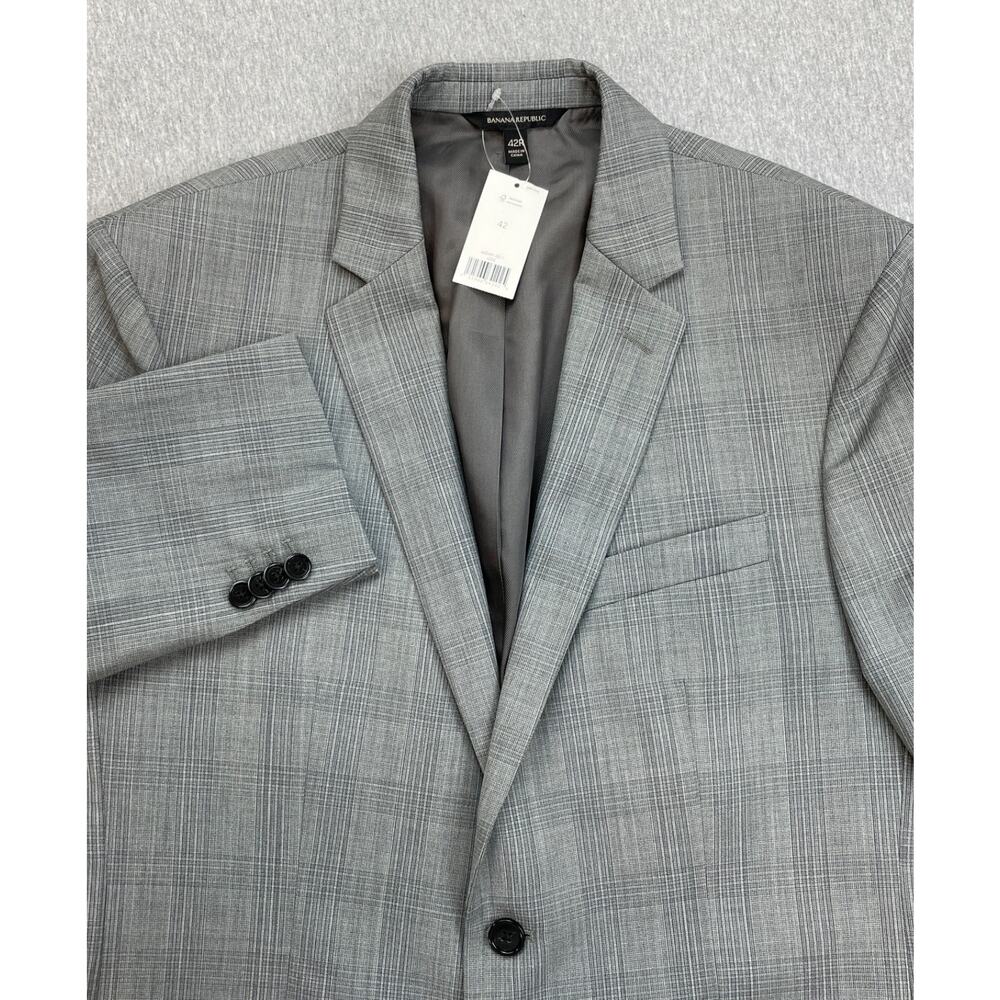 Banana Republic Blazer Mens 42R Gray Plaid 100%‎ Marzotto Wool Slim 2-Button NWT